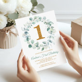 Eucalyptus Greenery Wreaty First Birthday Kaart
