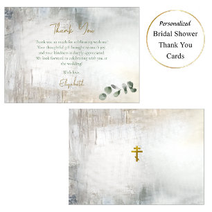 Eucalyptus Grijs Goud Textuur Bruiloftsfeest Bedankkaart