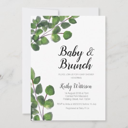 Eucalyptus groen baby brunch baby shower kaart (Voorkant)