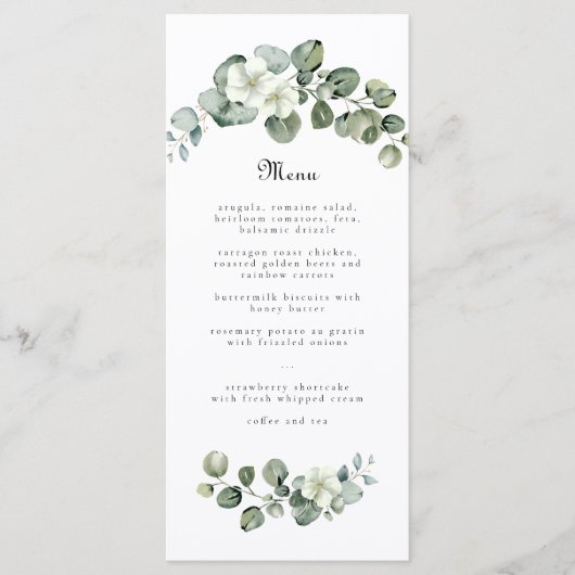 Eucalyptus groen blad boog bruiloft of verjaardag menu (Voorkant)