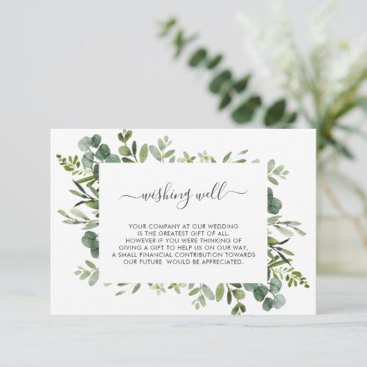 Eucalyptus groen blad bruiloft goed te wensen informatiekaartje (Staand voorkant)