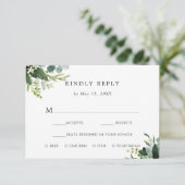 Eucalyptus groen blad RSVP met maaltijdkeuze (Staand voorkant)