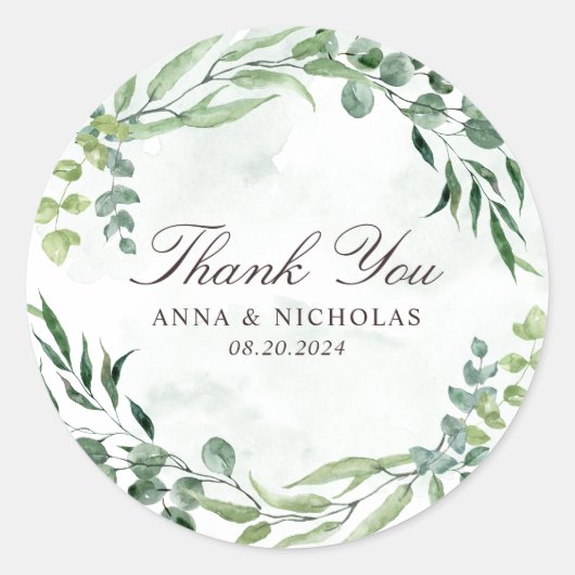 Eucalyptus groen bladeren bruiloft ronde Sticker (Voorkant)