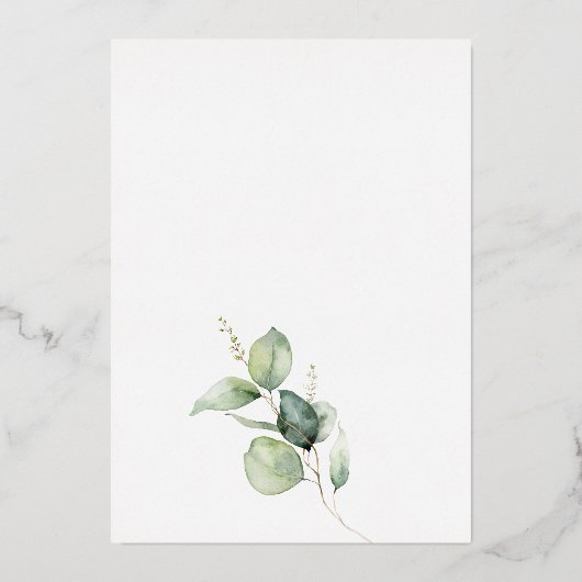 Eucalyptus groen bladeren Vrijgezellenfeest goud Folie Uitnodiging (Achterkant)