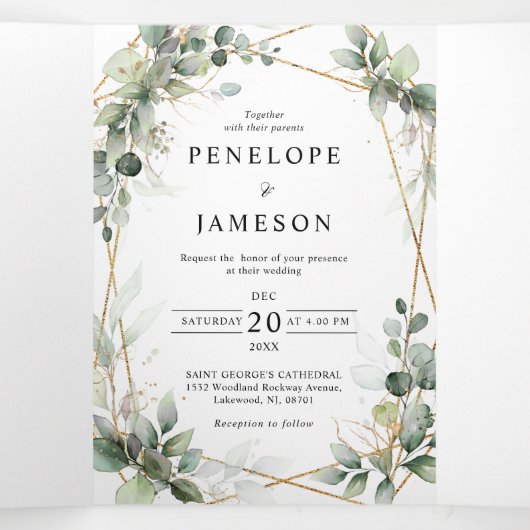 Eucalyptus groen botanische trouw uitnodiging (Binnenkant midden)