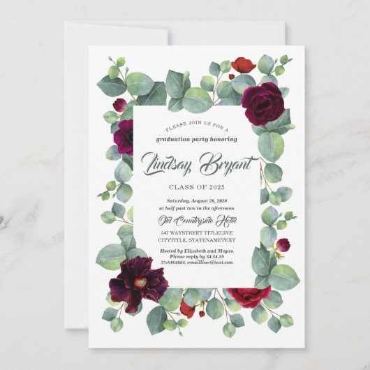 Eucalyptus groen Bourgondisch bloemig Afstuderen Kaart (Voorkant)