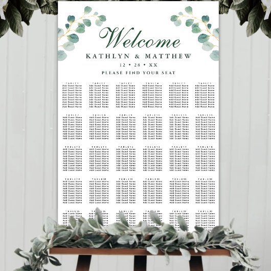 Eucalyptus groen bruiloft 30 tafel zitplaatsen poster