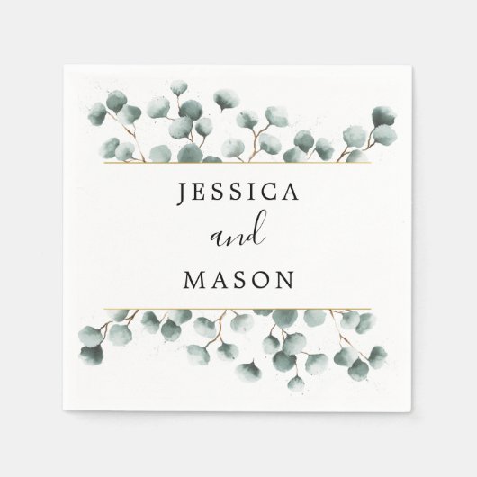 Eucalyptus groen bruiloft cocktail servet (Voorkant)