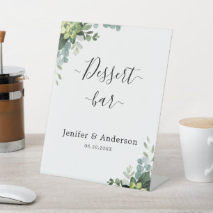 Eucalyptus groen bruiloft dessert bar teken reclamebord met voetstuk