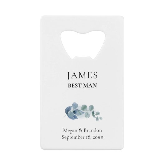 Eucalyptus groen bruiloft kredietkaart flessenopener (Voorkant)