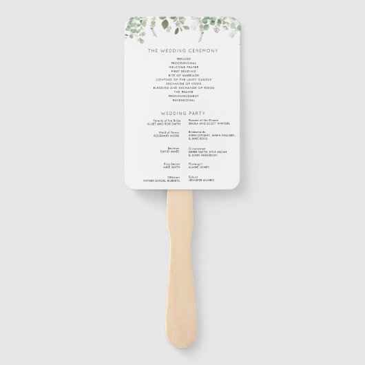Eucalyptus groen bruiloft programma hand fan handwaaier (Achterkant)