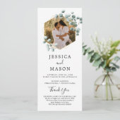 Eucalyptus groen bruiloft programma met foto (Staand voorkant)