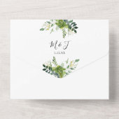 Eucalyptus groen Elegant Monogram bruiloft All In One Uitnodiging (Achterkant)