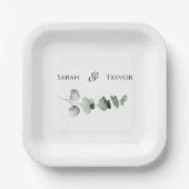 Eucalyptus groen Elegante minimalistische bruiloft Papieren Bordje (Voorkant)