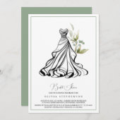Eucalyptus groen en bruiloft jurk uitnodiging (Voorkant / Achterkant)