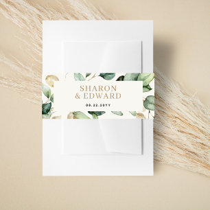 Eucalyptus groen en goud gepersonaliseerde bruilof uitnodigingen wikkel
