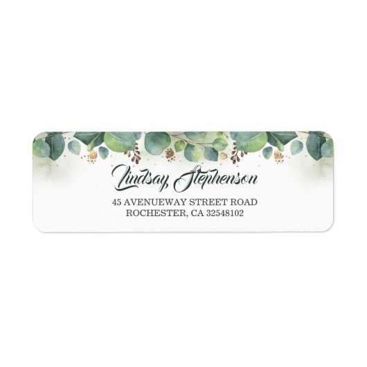 Eucalyptus groen en gouden bruiloft etiket (Voorkant)