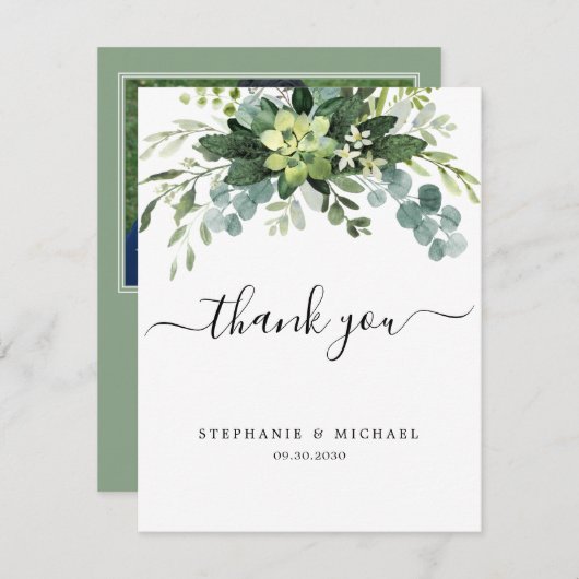 Eucalyptus groen foto bruiloft dank u kaart (Voorkant / Achterkant)