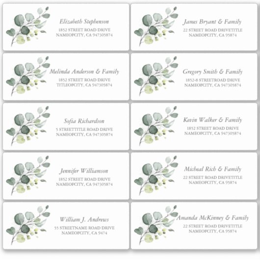 Eucalyptus groen gastnamen Adresetiketten Sticker (Voorkant)