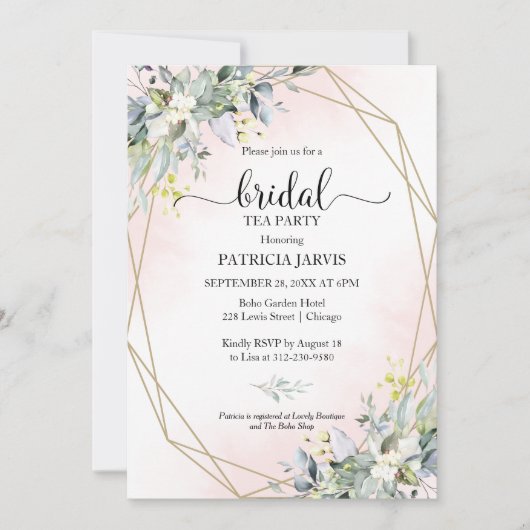 Eucalyptus groen geometrische bruids thee party in kaart (Voorkant)