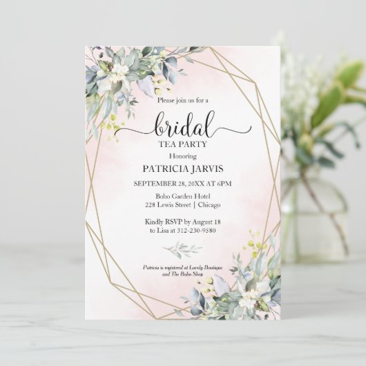 Eucalyptus groen geometrische bruids thee party in kaart (Staand voorkant)