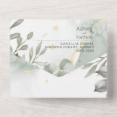 Eucalyptus groen & goud aquarel Bruiloft All In One Uitnodiging (Achterkant)
