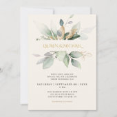 Eucalyptus groen & goud Ecru bruiloft uitnodiging (Voorkant)