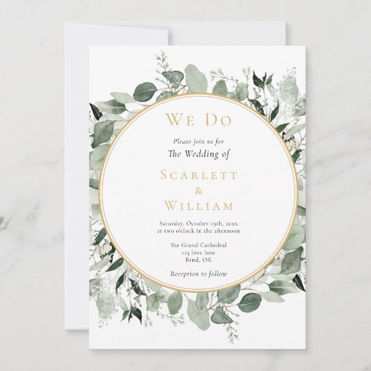 Eucalyptus groen goud eenvoudig we doen bruiloft kaart (Voorkant)