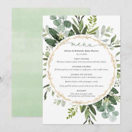 Eucalyptus groen goud eenvoudige elegante menu (Voorkant / Achterkant)