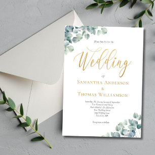 Eucalyptus Groen Goud Schrift Elegante Trouw Kaart