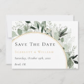 Eucalyptus groen gouden boog salie groen bruiloft save the date (Voorkant)
