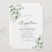 Eucalyptus groen gouden doop kaart (Voorkant / Achterkant)