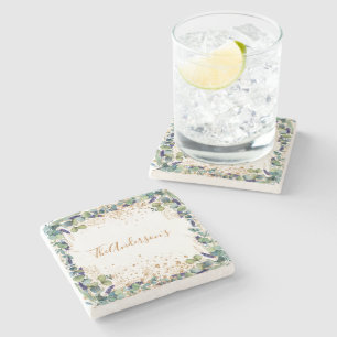 Eucalyptus groen gouden glitter familienaam stenen onderzetter