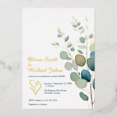 Eucalyptus groen gouden QR code bruiloft uitnodige Folie Feestdagenkaart (Voorkant)