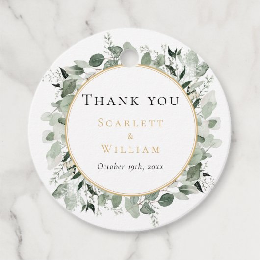 Eucalyptus groen gouden salie bruiloft dank u bedankjes labels (Voorkant)