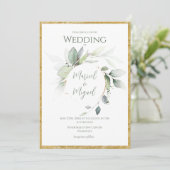 Eucalyptus groen gouden Waterverf moderne bruiloft Kaart (Staand voorkant)