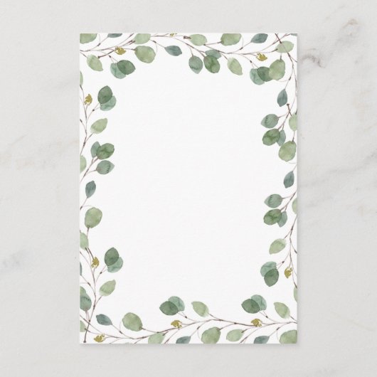 Eucalyptus groen grens | Details bruiloft gast Informatiekaartje (Achterkant)