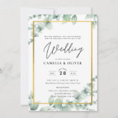 Eucalyptus groen Huwelijk QR CODE Modern Budget Kaart (Voorkant)