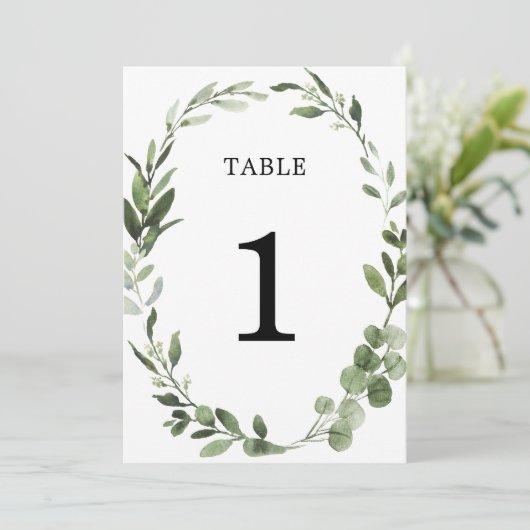Eucalyptus groen krans elegante tafelnummers (Staand voorkant)