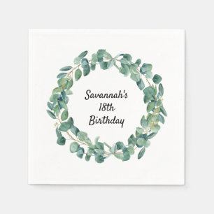 Eucalyptus groen krans naam script verjaardag servet