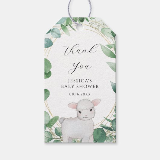 Eucalyptus groen lam Baby shower dank u Cadeaulabel (Voorkant)