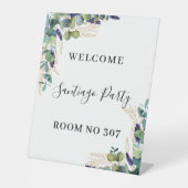 Eucalyptus groen lavendel welkomstkamernummer reclamebord met voetstuk (Voorkant)