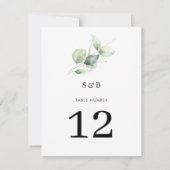 Eucalyptus groen minimaal bruiloft tafel nummer kaart (Achterkant)
