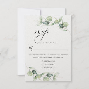 Eucalyptus groen minimalistische botanische bruilo RSVP kaartje