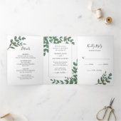 Eucalyptus groen minimalistische elegante bruiloft drieluik uitnodiging (Binnen)