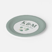 Eucalyptus groen modern bruiloft monogram papieren bordje (Gekanteld)