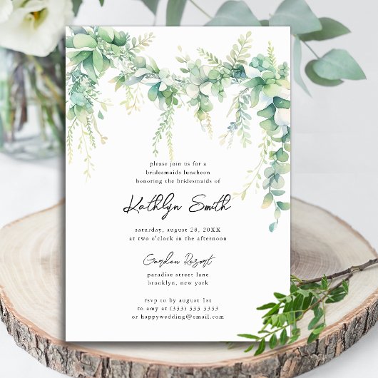 Eucalyptus groen moderne bruidsmeisjes lunch kaart