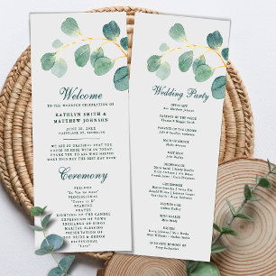 Eucalyptus groen moderne elegante zomer bruiloft programma