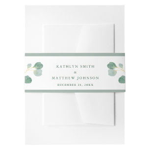 Eucalyptus groen moderne elegante zomer bruiloft uitnodigingen wikkel
