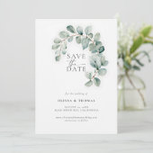 Eucalyptus groen moderne krans elegante bruiloft save the date (Staand voorkant)
